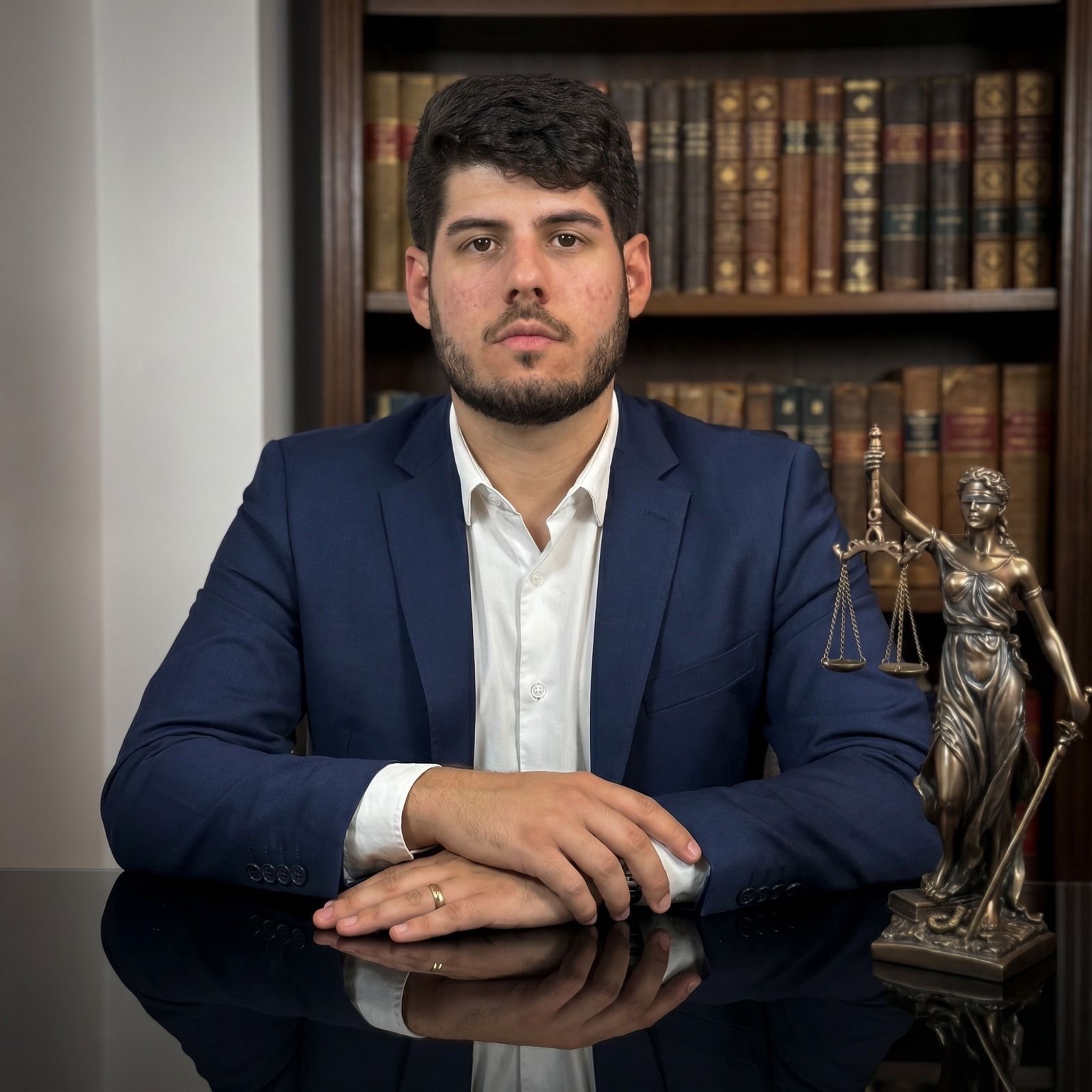 Flávio Henrique Vieira sentado à mesa em seu escritório